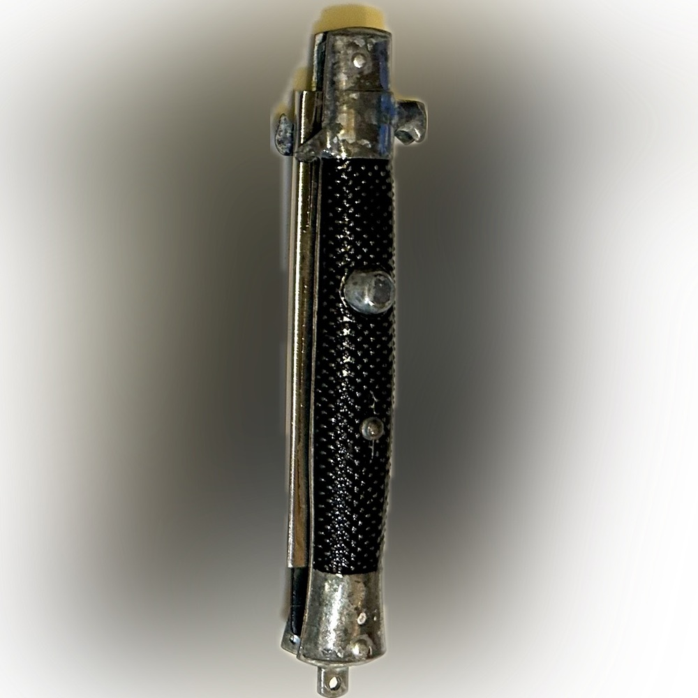 VTG SWITCHBLADE COMB FLAWED BLACK SILVER 5” to 9” STAINLESS HAIR GROOM KNIFE